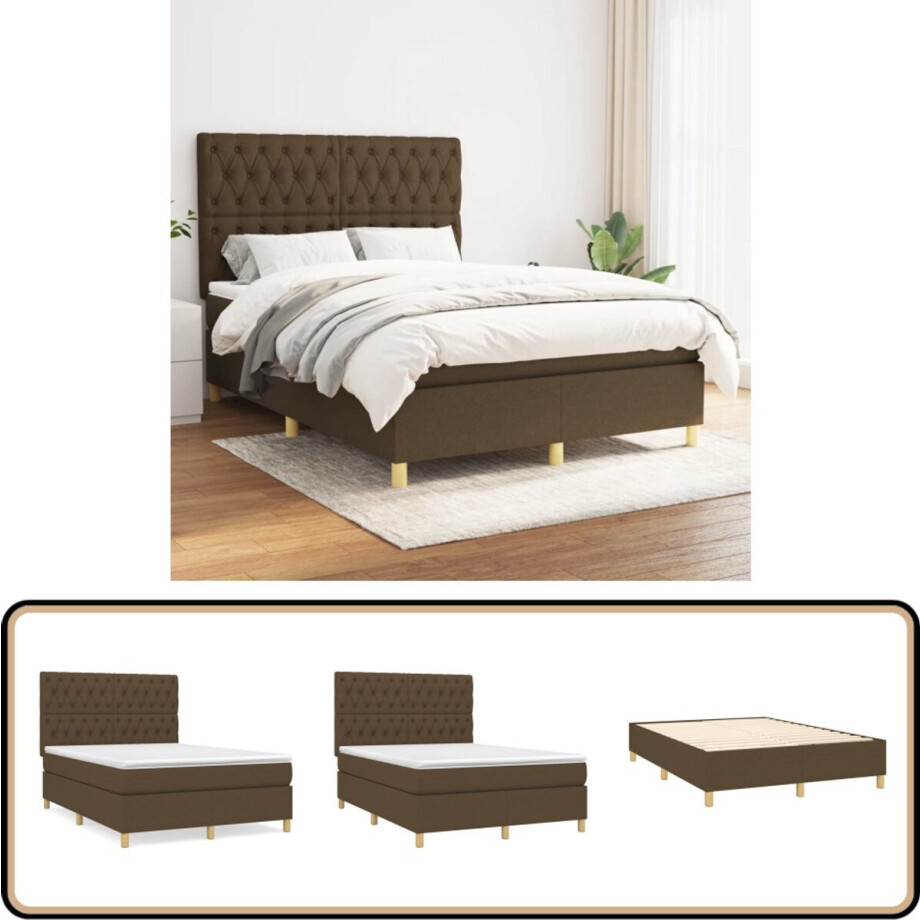 vidaXL Boxspring - Donkerbruin - 140x200 cm Boxspringbed - Donkere Bruine Meubels - Pocketveer Matras - Tweepersoonsbed - Slaapkamermeubelen vidaXL Boxspring - Donkerbruin - 140x200 cm Boxspringbed - Donkere Bruine Meubels - Pocketveer Matras - Tweepersoonsbed - Slaapkamermeubelen afbeelding 1