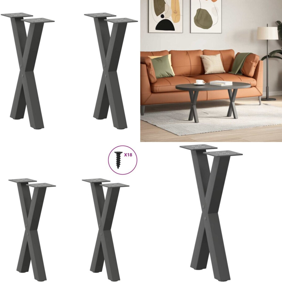vidaXL Salontafelpoten 2 st X-vormig 38x(42-43) cm staal antraciet - Salontafelpoot - Salontafelpoten - Tafelpoot - Meubeltafelpoot afbeelding 1