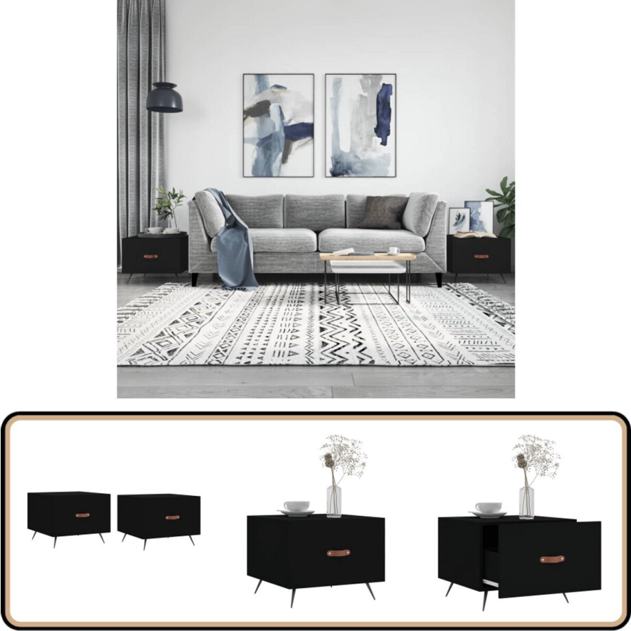 vidaXL Salontafels - Set van 2 - Bewerkt hout - Zwart Salontafel - Zwarte Salontafel - Houten Salontafel - Metalen Salontafel - Bijzettafels afbeelding 1