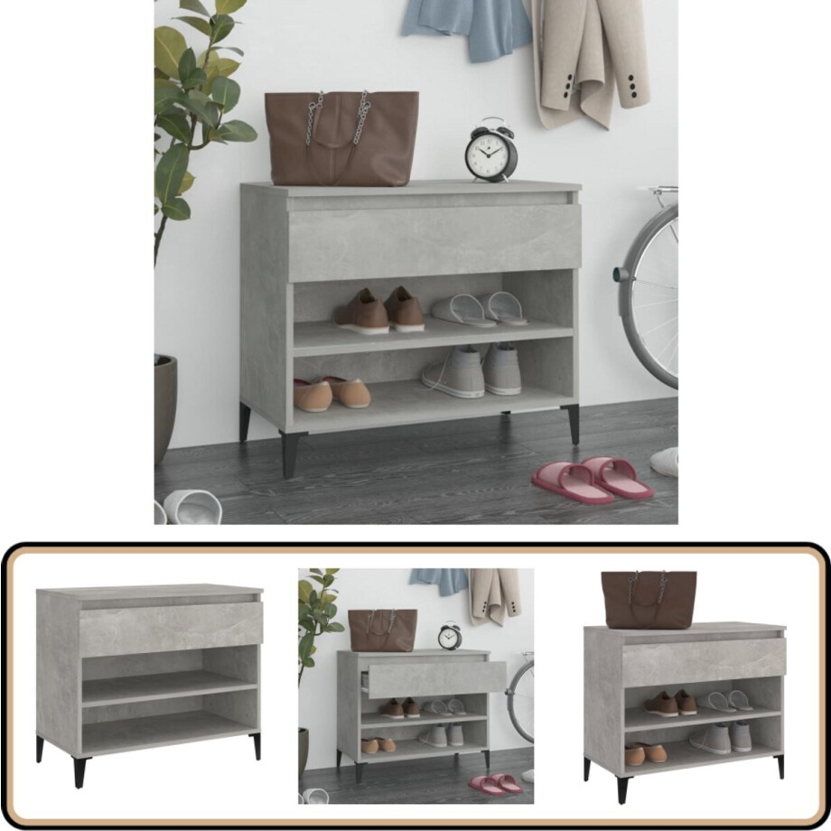 vidaXL Schoenenkast - 70x36x60 cm - Betongrijs Schoenenkast - Schoenuitlegers - Bergruimte - Entree Kast - Interieur Design afbeelding 1