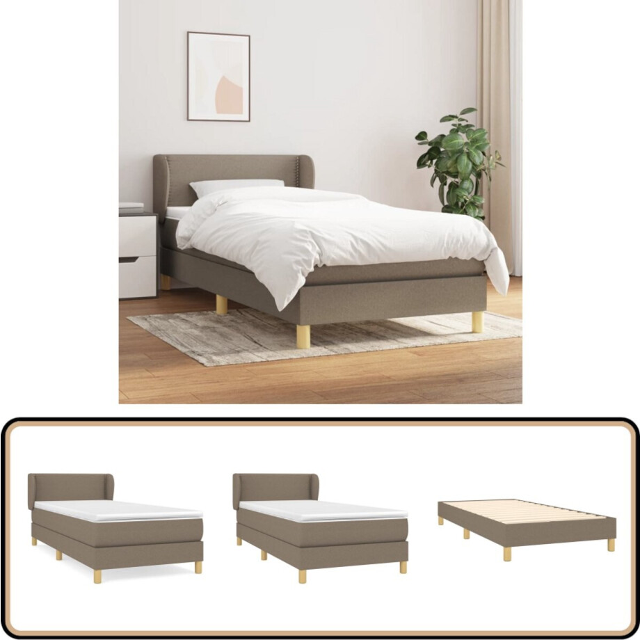 vidaXL Boxspring - Taupe - 90x200 cm - Inclusief Matras Boxspring - Boxsprings - Bed - Slaapkamerinrichting - Slaapcomfort afbeelding 1