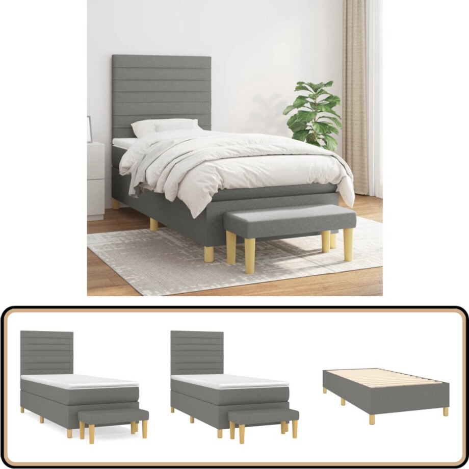 vidaXL Boxspring Stof Donkergrijs - 90x190 cm Boxspringbed - Boxspring - Slaapkamerinrichting - Donker Grijs Bed - Tweepersoonsbed vidaXL Boxspring Stof Donkergrijs - 90x190 cm Boxspringbed - Boxspring - Slaapkamerinrichting - Donker Grijs Bed - Tweepersoonsbed afbeelding 1