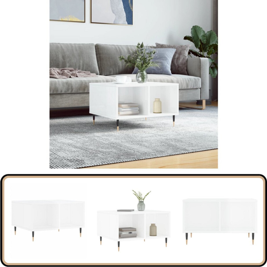 vidaXL Salontafel - Hoogglans Wit - 60x50x36,5 cm Salontafel - Bijzettafel - Houten Salontafel - Wit Salontafel - Modern Design afbeelding 1