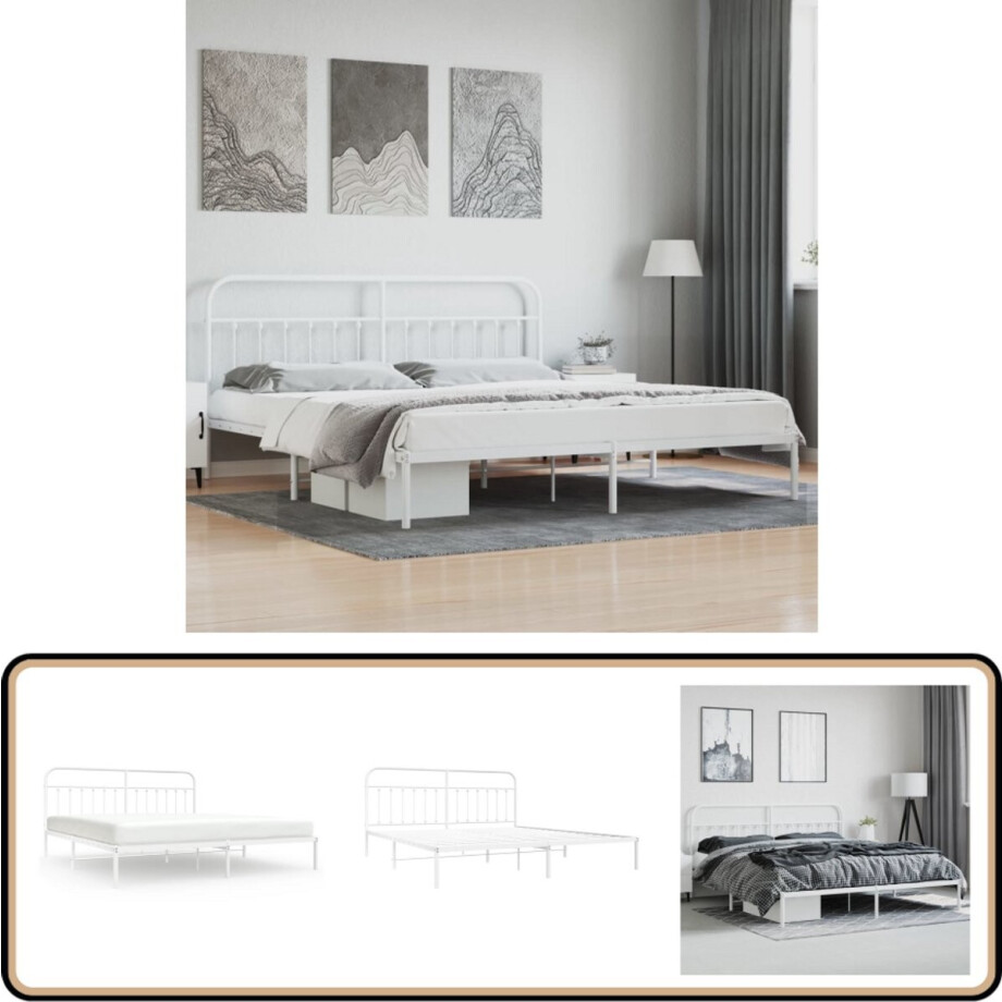 vidaXL Wit Metalen Bedframe 200x200 cm Metalen Bed Frame - Klassieke Bed - Wit Bedframe - Staal Bedframe - Boxspring Bed afbeelding 1