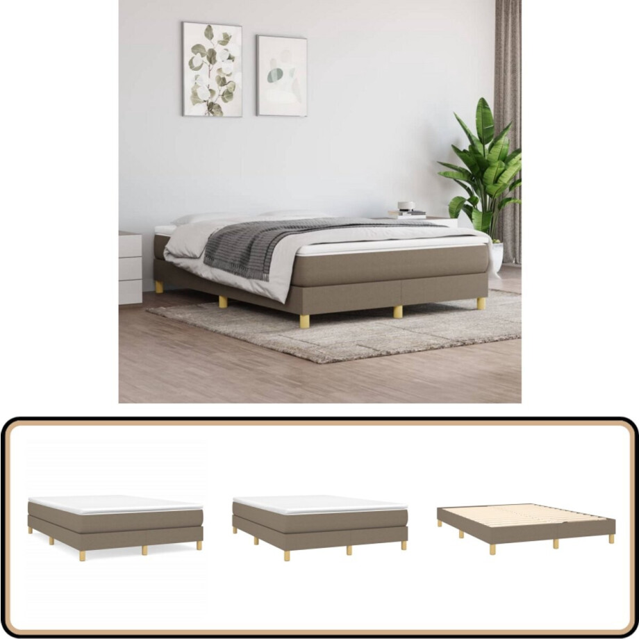 vidaXL - Boxspring - bed - stof - taupe - 140x190 - cm afbeelding 1