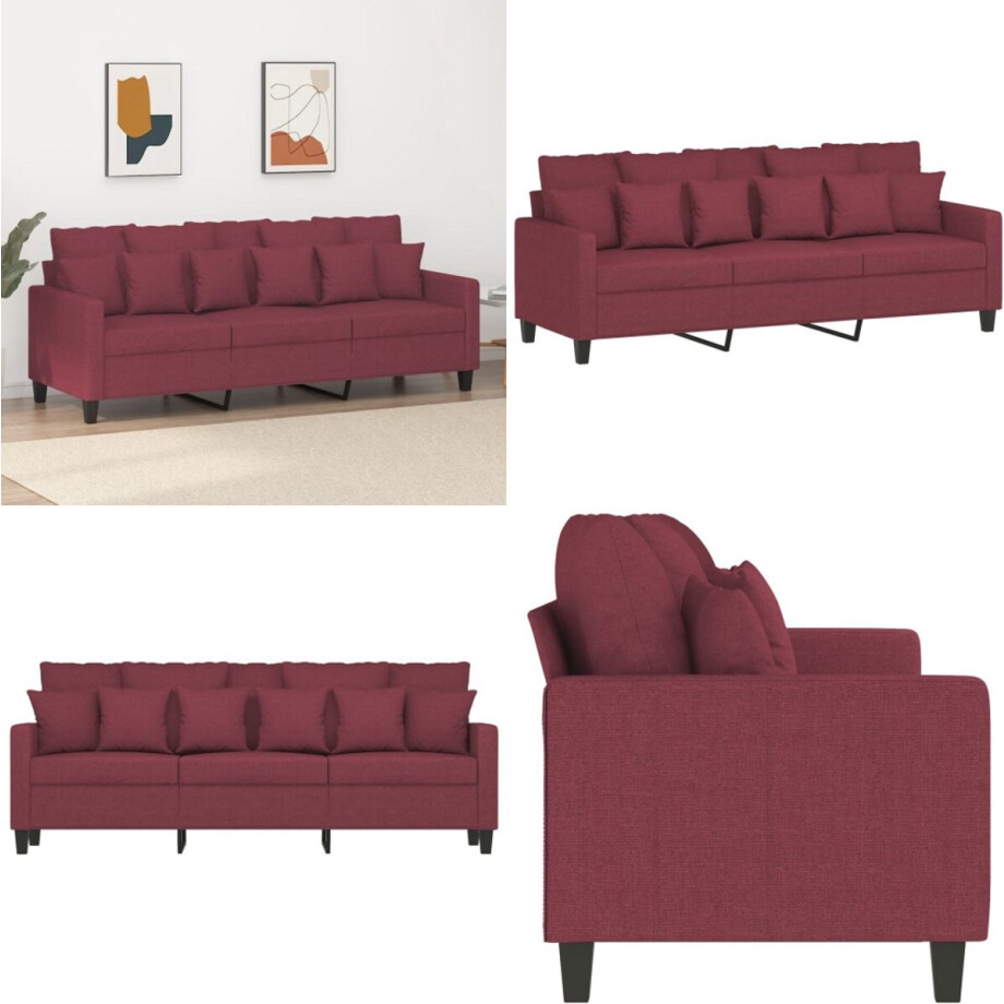 vidaXL Driezitsbank 180 cm stof wijnrood - 3-zitsbank - 3-zitsbanken - Bank - Driezitsbank afbeelding 1