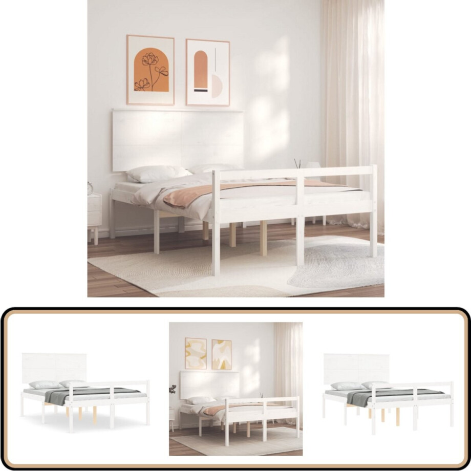 vidaXL Seniorenbed 120x200 cm - Wit Massief Hout Slaapcomfort - Bed Frame - Houten Bed - Seniors Bed - Grenenhout Bed afbeelding 1