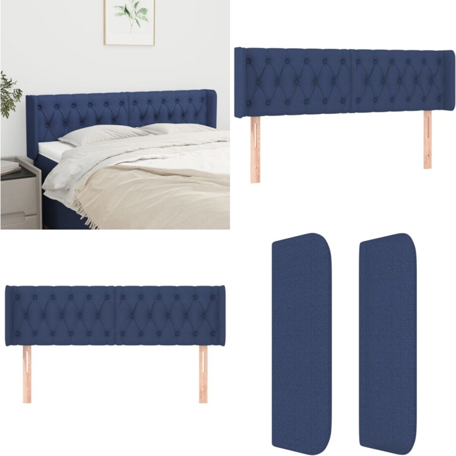 vidaXL Hoofdbord met randen 163x16x78/88 cm stof blauw - Hoofdbord - Hoofdborden - Hoofdeinde - Houten Hoofdbord afbeelding 1