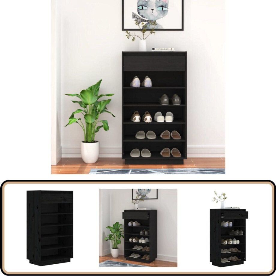 Stijlvolle zwarte schoenenkast van massief grenenhout Schoenenkast - Schoenenkast Zwart - Houten Schoenenkast - Opbergkast - Garderobe Stijlvolle zwarte schoenenkast van massief grenenhout Schoenenkast - Schoenenkast Zwart - Houten Schoenenkast - Opbergkast - Garderobe afbeelding 1