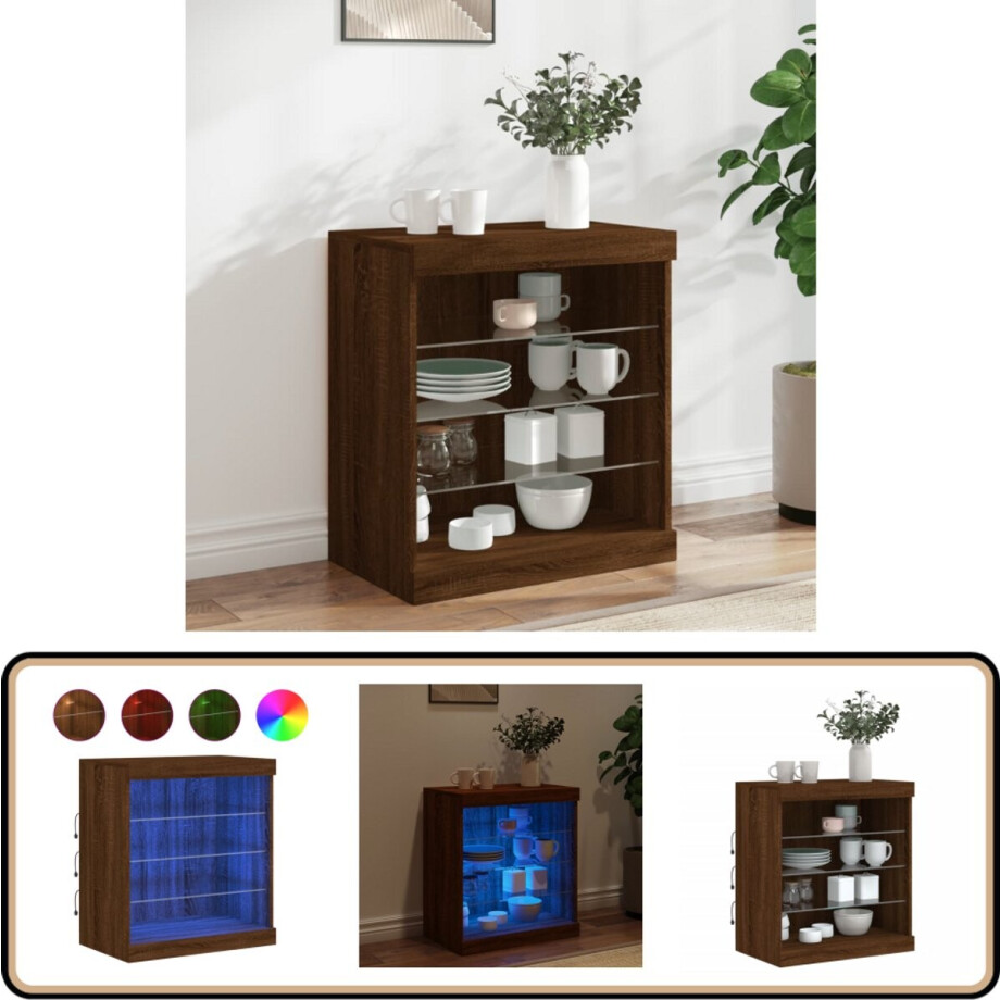 vidaXL Dressoir met LED-verlichting 60,5x37x67 cm bruin eikenkleur afbeelding 1