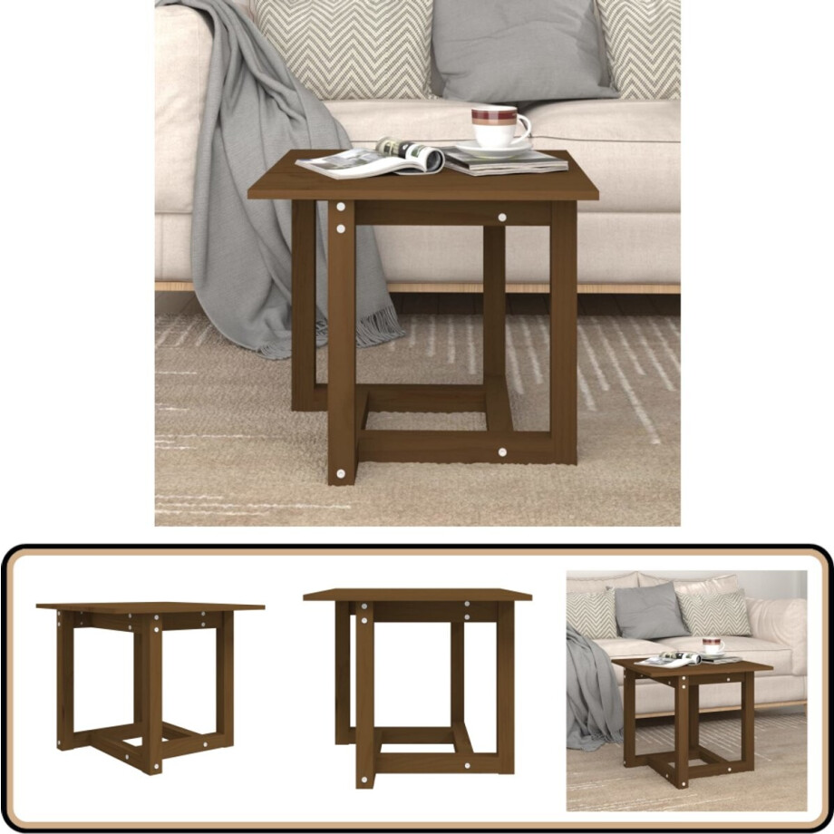 Salontafel massief grenenhout honingbruin 50x50x45 Salontafel - Tafeltje - Salon Meubilair - Houten Salontafel - Grenoblehouten Salontafel afbeelding 1