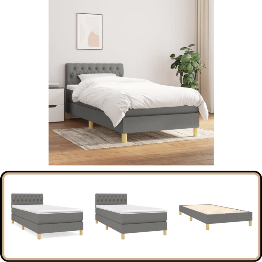 vidaXL Boxspring Donkergrijs 100x200 cm met Matras Boxspringbed - Boxspring - Tweepersoonsbed - Bed Frame - Grijs Bed afbeelding 1