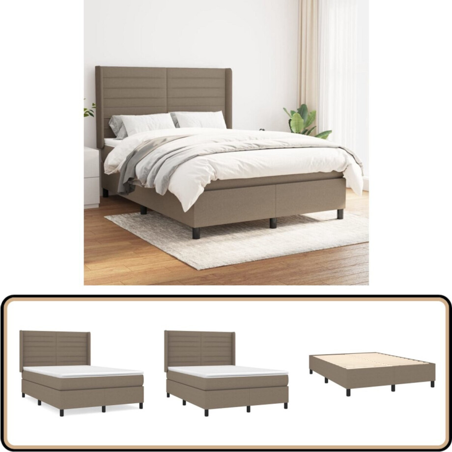 vidaXL Boxspring - Taupe - 140x200 cm - Inclusief Matras Boxspringbed - Boxspring - Slaapkamer Meubels - Tweepersoons Bed - Taupe Bed vidaXL Boxspring - Taupe - 140x200 cm - Inclusief Matras Boxspringbed - Boxspring - Slaapkamer Meubels - Tweepersoons Bed - Taupe Bed afbeelding 1