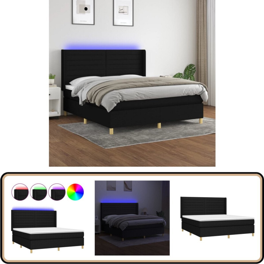 vidaXL Boxspring - 160x200 cm - LED - Zwart - Inclusief Matras Boxspring Bed - Led Bed - Boxspring Frame - Slaapcomfort - Slaapkamers vidaXL Boxspring - 160x200 cm - LED - Zwart - Inclusief Matras Boxspring Bed - Led Bed - Boxspring Frame - Slaapcomfort - Slaapkamers afbeelding 1