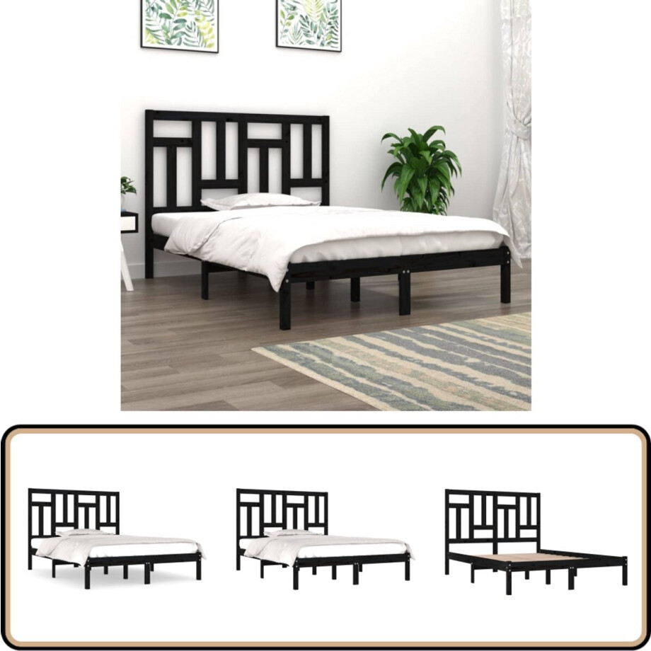 vidaXL Bedframe - Massief Grenenhout - Zwart - 200x200 cm Houten Bedframe - Tweepersoons Bed - Massief Grenenhout - Zwarte Bedframe - Modern Bedframe vidaXL Bedframe - Massief Grenenhout - Zwart - 200x200 cm Houten Bedframe - Tweepersoons Bed - Massief Grenenhout - Zwarte Bedframe - Modern Bedframe afbeelding 1