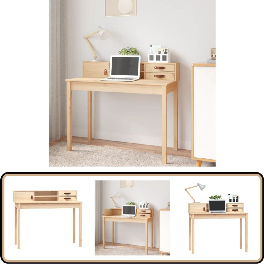 vidaXL Bureau - 110x50x93 cm - Massief Grenenhout Kantoormeubilair - Bureau - Houten Bureau - Schrijfblad - Studiemeubel afbeelding 1