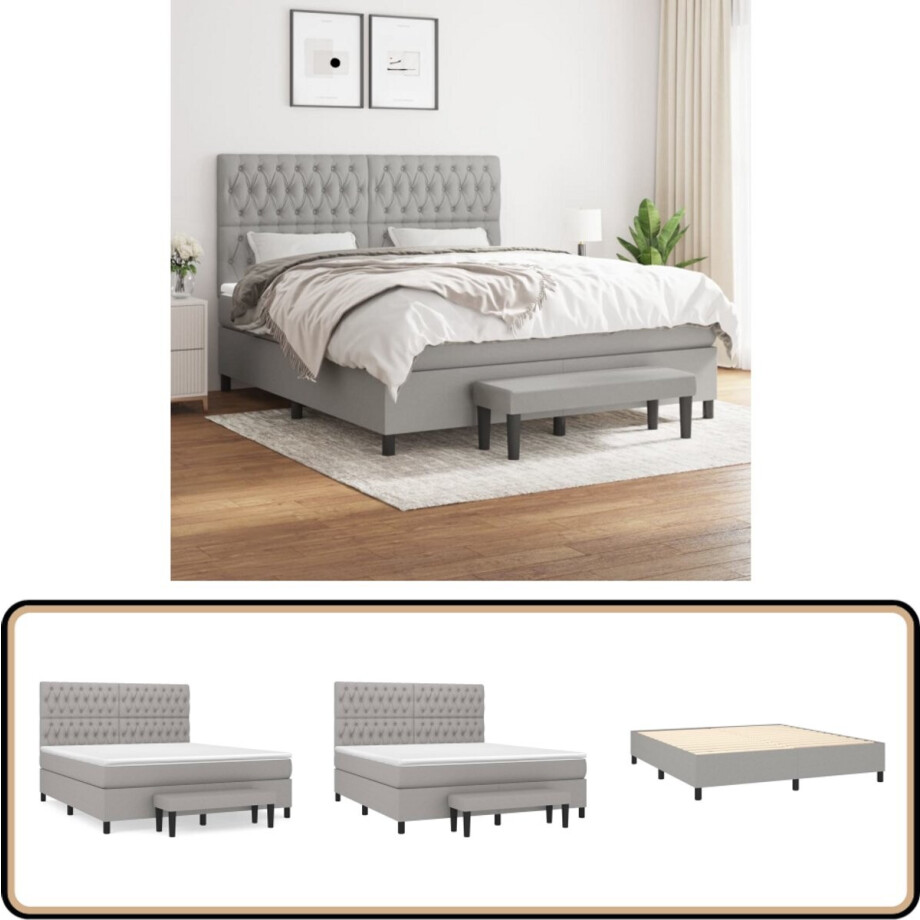 vidaXL Boxspring met Matras - Lichtgrijs - 180x200 cm Boxspringbed - Slaapcomfort - Boxspring - Tweepersoonsbed - Groot Formaat Bed vidaXL Boxspring met Matras - Lichtgrijs - 180x200 cm Boxspringbed - Slaapcomfort - Boxspring - Tweepersoonsbed - Groot Formaat Bed afbeelding 1