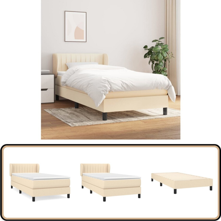 vidaXL Boxspring - Met Matras - 100x200 cm - Crème Boxspringbed - Boxsprings - Creme Kleurig - Tweepersoons Bed - Pocketveer Matras vidaXL Boxspring - Met Matras - 100x200 cm - Crème Boxspringbed - Boxsprings - Creme Kleurig - Tweepersoons Bed - Pocketveer Matras afbeelding 1