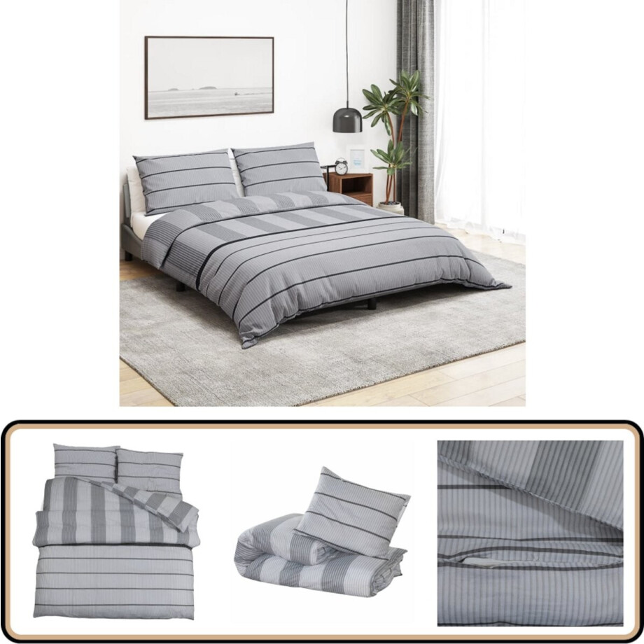 vidaXL Dekbedovertrekset - 200x200 cm - Katoen - Grijs Dekbed - Dekbedden - Dekbedovertrek - Overtrek afbeelding 1