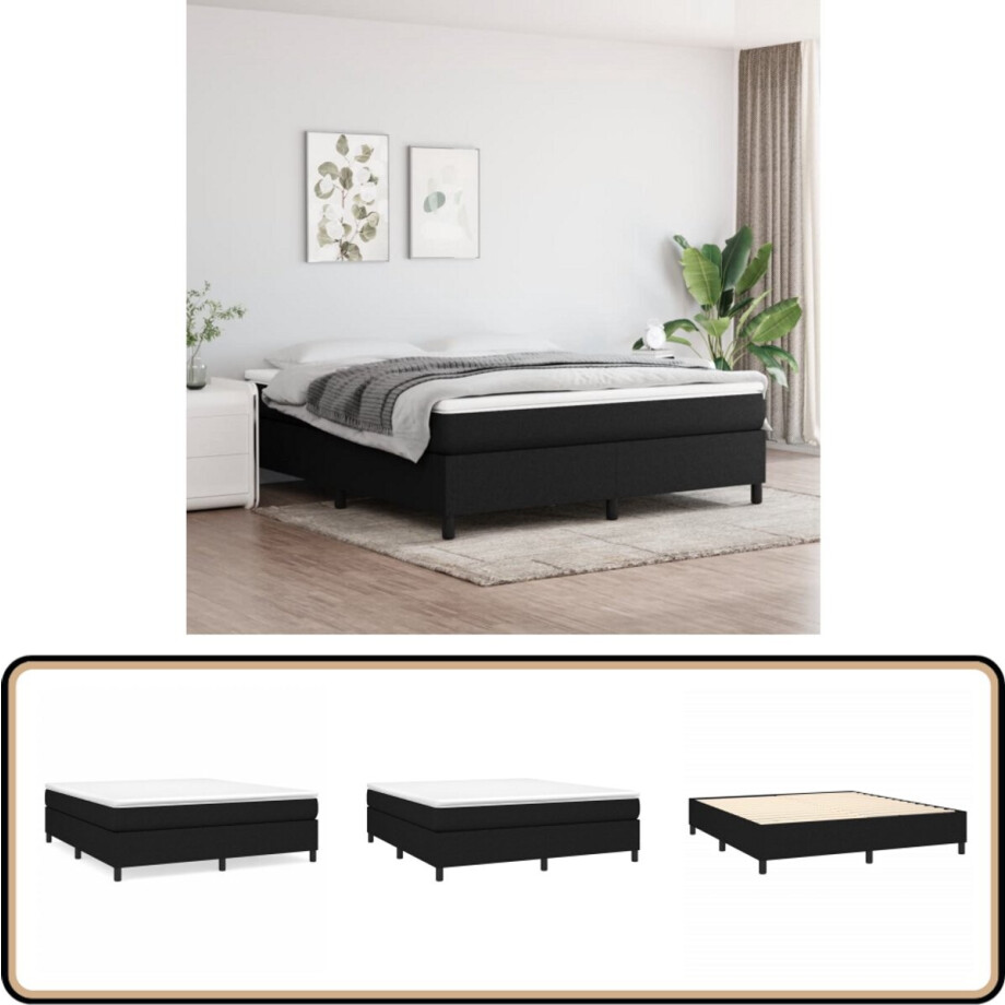 vidaXL Zwart Bedframe 160x200 cm zonder Matras Boxspring Frame - Tweepersoons Bed - Bed Frame - Zwart Bed - Houten Bed afbeelding 1