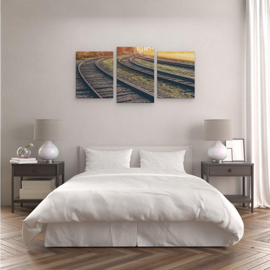 Artaza Canvas Schilderij Drieluik Rails Spoorwegen Naast Elkaar - 120x60 - Foto Op Canvas - Canvas Print Artaza Canvas Schilderij Drieluik Rails Spoorwegen Naast Elkaar - 120x60 - Foto Op Canvas - Canvas Print afbeelding 1