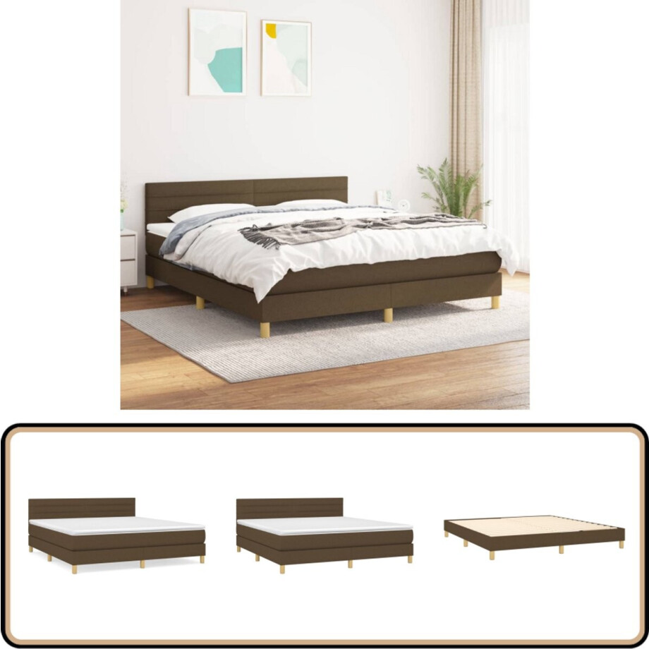 vidaXL - Boxspring - met - matras - stof - donkerbruin - 180x200 - cm afbeelding 1