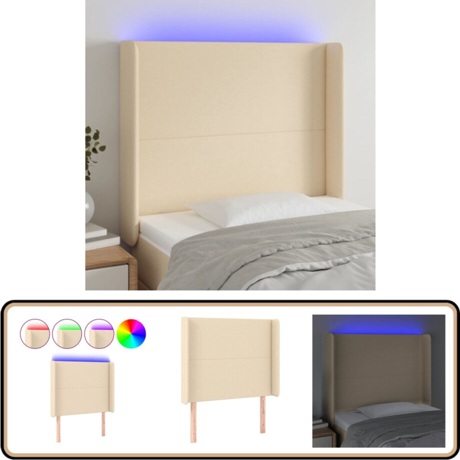 vidaXL Hoofdbord LED - Crèmekleurig - 93x16x118/128cm Hoofdboard - Led Headboard - Crème Hoofdboard - Bedstede - Slaapkamersdecoratie vidaXL Hoofdbord LED - Crèmekleurig - 93x16x118/128cm Hoofdboard - Led Headboard - Crème Hoofdboard - Bedstede - Slaapkamersdecoratie afbeelding 1