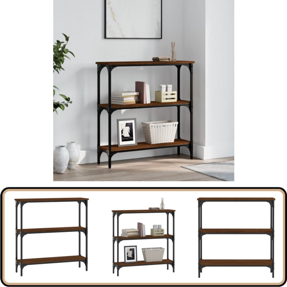 vidaXL Wandtafel - Bruin eiken - Bewerkt hout & metaal Wandtafel - Haltafel - Consoletafel - Houten Tafel - Industrieel Design vidaXL Wandtafel - Bruin eiken - Bewerkt hout & metaal Wandtafel - Haltafel - Consoletafel - Houten Tafel - Industrieel Design afbeelding 1
