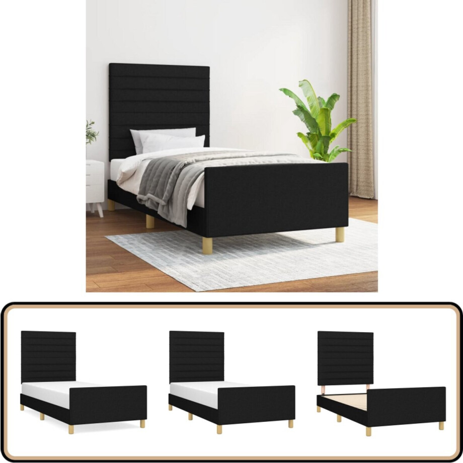vidaXL Bedframe - 100x200 cm - Stof - Zwart Bed Frame - Tweepersoons Bed - Boxspring Bed - Hoofdeinde - Zwarte Bed vidaXL Bedframe - 100x200 cm - Stof - Zwart Bed Frame - Tweepersoons Bed - Boxspring Bed - Hoofdeinde - Zwarte Bed afbeelding 1