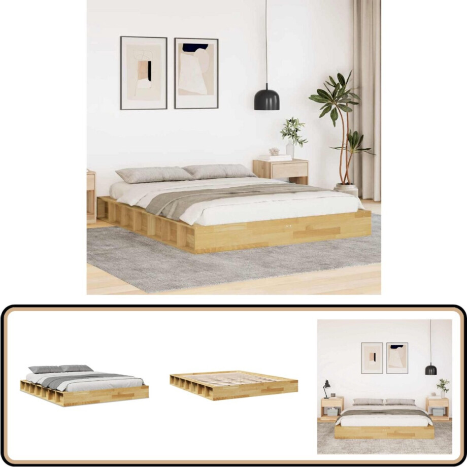 vidaXL - Bedframe - zonder - matras - 140x200 - cm - massief - hout - eiken afbeelding 1
