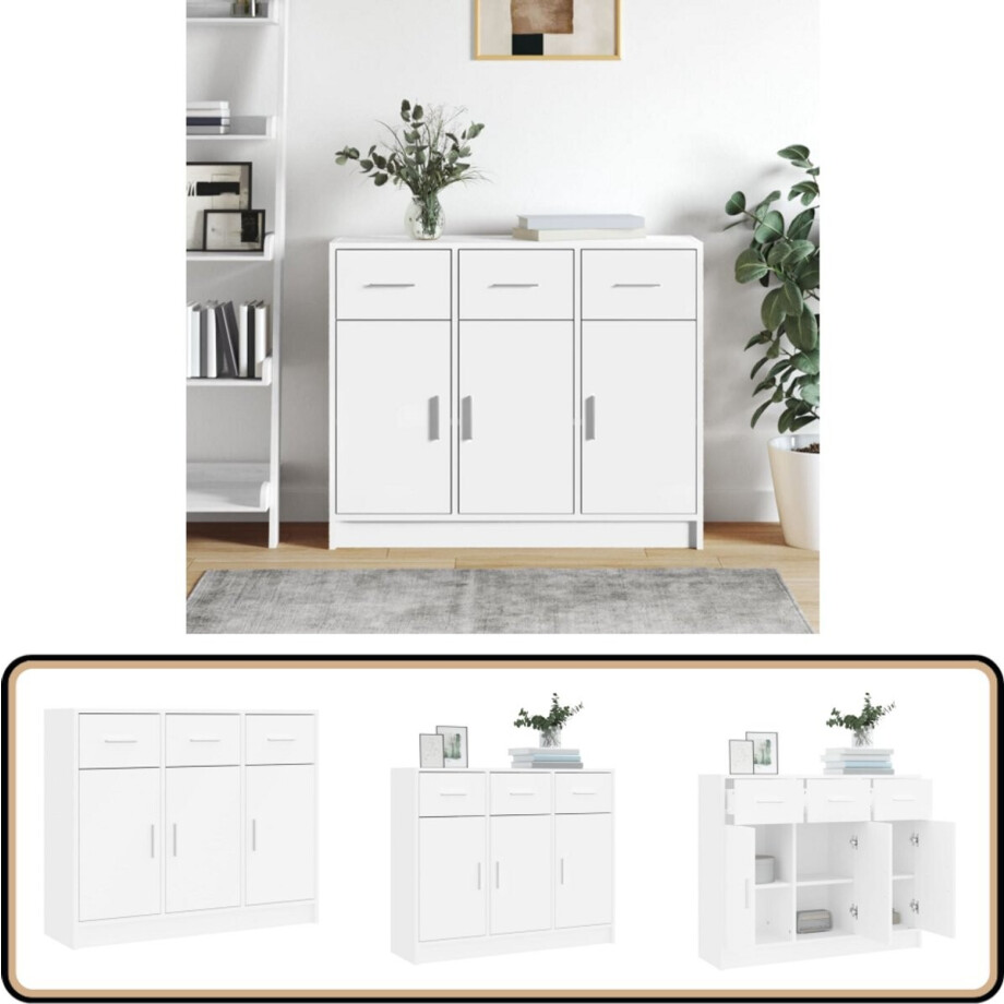 vidaXL Dressoir 91x28x75 cm bewerkt hout wit afbeelding 1