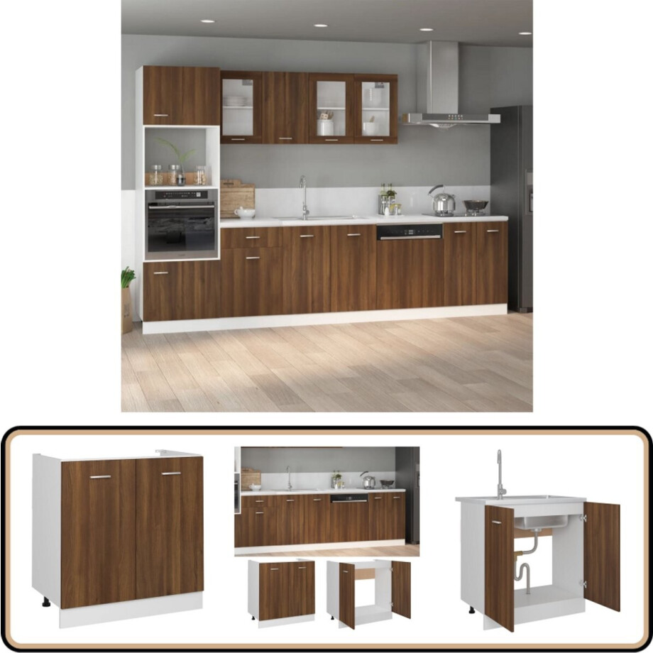 vidaXL Gootsteenkast - 80x46x81,5 cm - Bruineiken Keuken Kast - Onderkast - Houten Kast - Bruine Eiken Kast - Opbergkast afbeelding 1