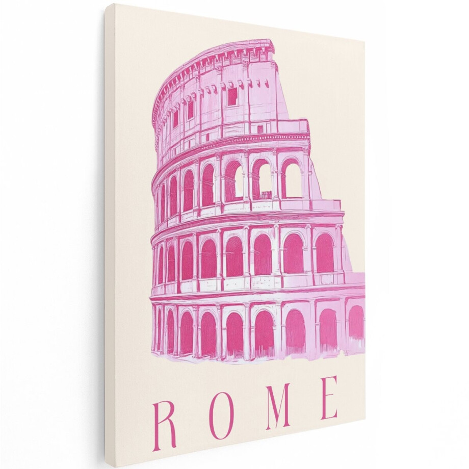 Artaza Canvas Schilderij Colosseum Rome - 60x80 cm - Wanddecoratie Stad - Muurdecoratie Roze - Decoratie Woonkamer - Schilderijen Op Canvas afbeelding 1