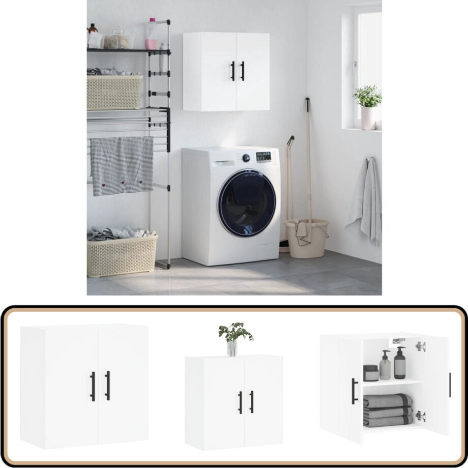 vidaXL Wandkast - 60x31x60 cm - Bewerkt hout - Wit Wandkast - Houten Kast - Witte Kast - Opslagoplossing - Badkamermeubel vidaXL Wandkast - 60x31x60 cm - Bewerkt hout - Wit Wandkast - Houten Kast - Witte Kast - Opslagoplossing - Badkamermeubel afbeelding 1