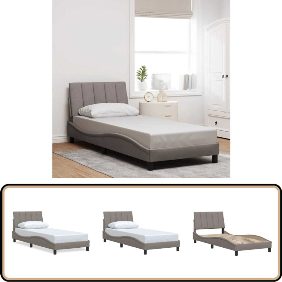 vidaXL Bedframe zonder matras 90x190 cm stof taupe afbeelding 1