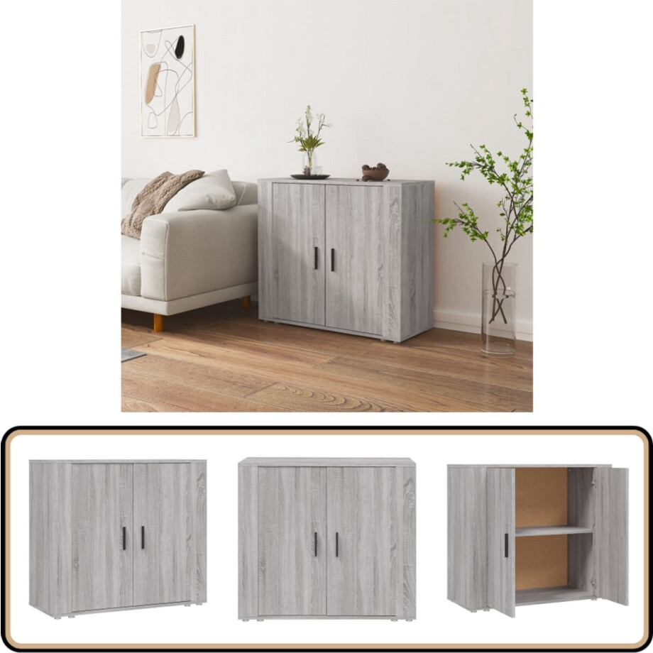 vidaXL Dressoir - Grijs Sonoma Eiken - 80x33x70 cm Dressoir - Houten Dressoir - Grijze Dressoir - Salontafel - Tv Tafel afbeelding 1