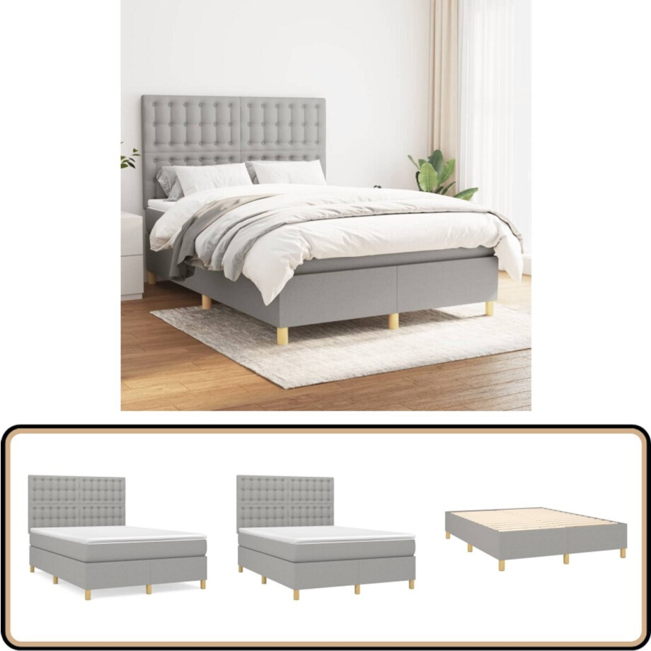 vidaXL Boxspring met Matras Lichtgrijs 140x200 cm Boxspring Bed - Pocketveer Matras - Midden Hard - Ligcomfort - Boxspring Frame vidaXL Boxspring met Matras Lichtgrijs 140x200 cm Boxspring Bed - Pocketveer Matras - Midden Hard - Ligcomfort - Boxspring Frame afbeelding 1
