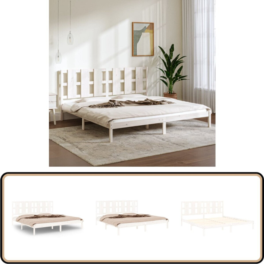 vidaXL Bedframe - Grenenhout - Wit - 200x200 cm Houten Bed Frame - Tweepersoons Bed - Massief Hout Bed - Witte Bed - Modern Bed vidaXL Bedframe - Grenenhout - Wit - 200x200 cm Houten Bed Frame - Tweepersoons Bed - Massief Hout Bed - Witte Bed - Modern Bed afbeelding 1
