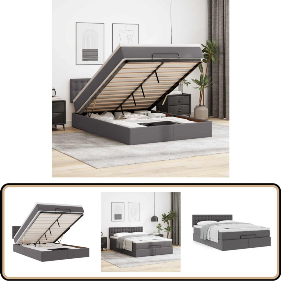 vidaXL Ottoman bed met matras 140x190cm kunstleer grijs afbeelding 1