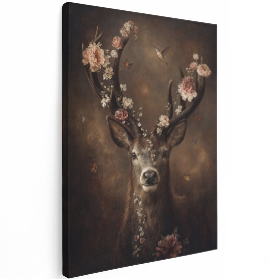Artaza Canvas Schilderij Hert Met Bloemen - Natuur - Vintage - 90x120 cm - Groot - Wanddecoratie Woonkamer - Schilderijen - Muurdecoratie Artaza Canvas Schilderij Hert Met Bloemen - Natuur - Vintage - 90x120 cm - Groot - Wanddecoratie Woonkamer - Schilderijen - Muurdecoratie afbeelding 1