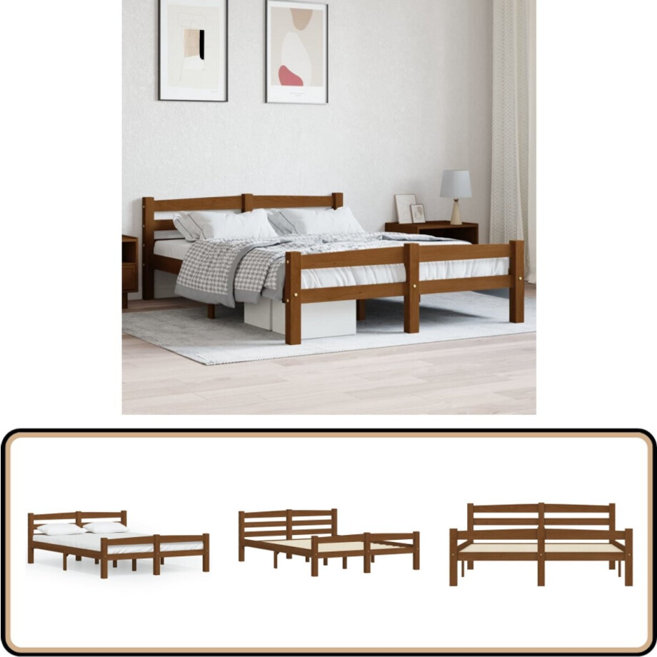 vidaXL - Bedframe - massief - grenenhout - honingbruin - 120x200 - cm vidaXL - Bedframe - massief - grenenhout - honingbruin - 120x200 - cm afbeelding 1