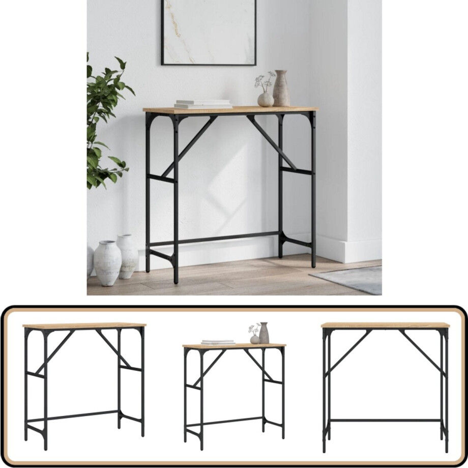 vidaXL - Wandtafel - 75x32x75 - cm - bewerkt - hout - gerookt - eikenkleurig afbeelding 1