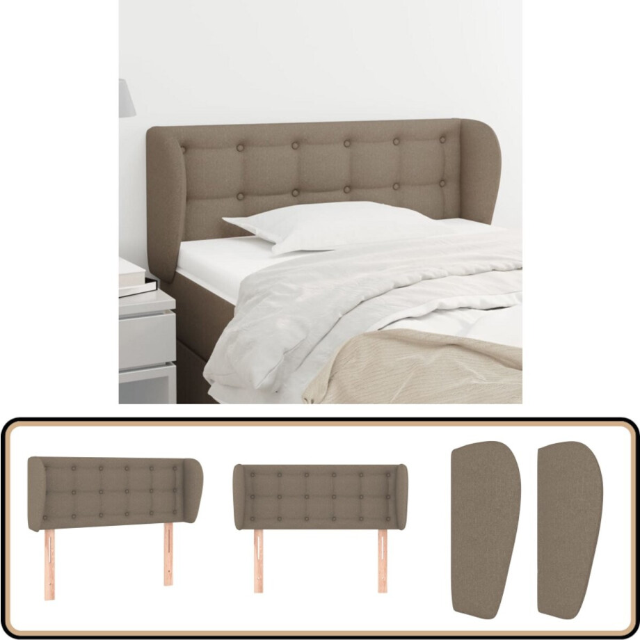 vidaXL Hoofdbord met randen - 93x23x78/88 cm - Taupe Hoofd Bord - Hoofdeinde - Beddecoratie - Slaapkamers - Stoffen Hoofdbord afbeelding 1