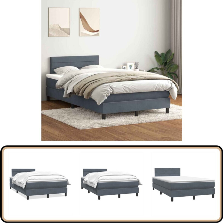 vidaXL Boxspring met matras fluweel donkergrijs 120x220 cm vidaXL Boxspring met matras fluweel donkergrijs 120x220 cm afbeelding 1