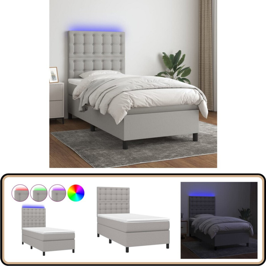 vidaXL Boxspring met LED - Lichtgrijs - 90x190 cm Boxspring Bed - Boxspring - Led Bed - Elektrisch Verstelbare Hoofdbord - Pocketed Spring Mattress afbeelding 1