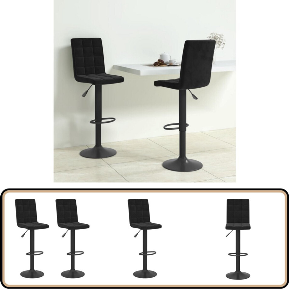 vidaXL Barkrukken - Fluweel - Zwart - Set van 2 Barstoel - Barkruk - Eetkamerstoel - Design Stoel - Zwarte Stoel vidaXL Barkrukken - Fluweel - Zwart - Set van 2 Barstoel - Barkruk - Eetkamerstoel - Design Stoel - Zwarte Stoel afbeelding 1
