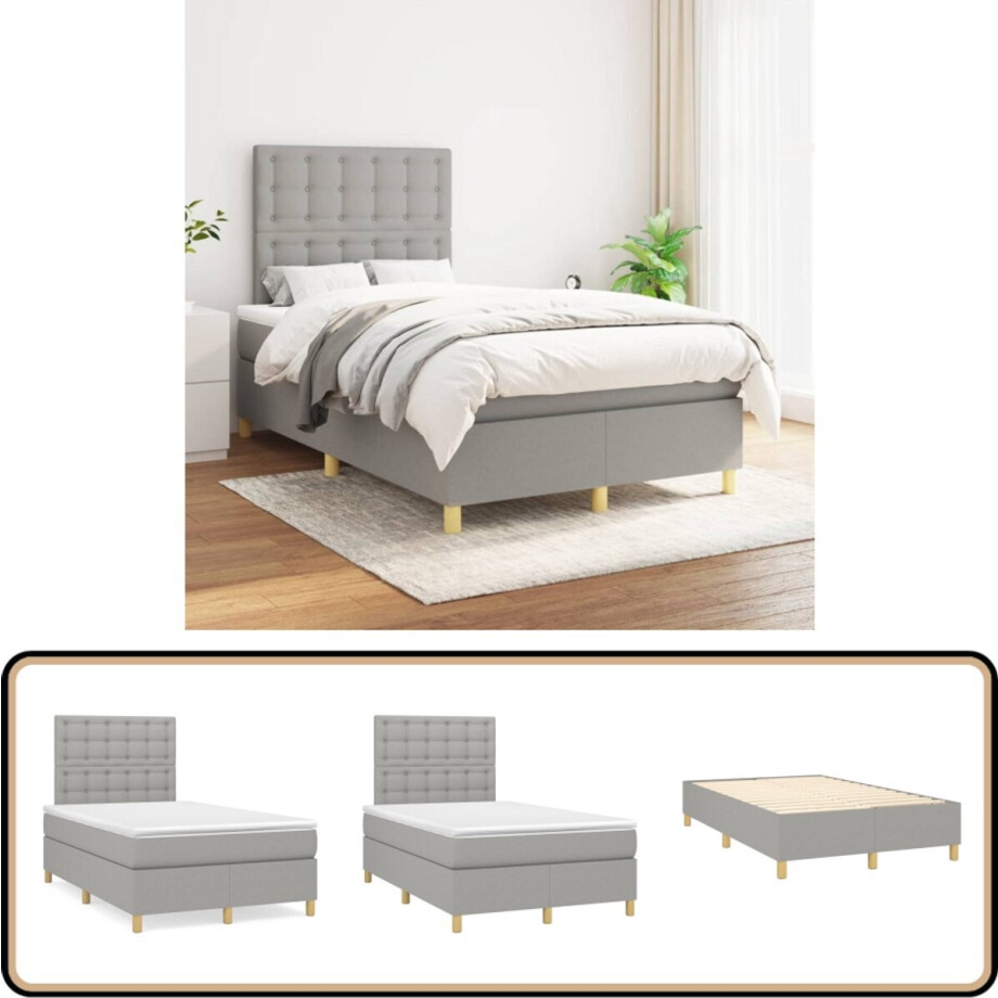 vidaXL Boxspring Lichtgrijs 120x200 cm Boxspringbed - Boxspring - Tweepersoonsbed - Slaapcomfort - Pocketed Veren afbeelding 1