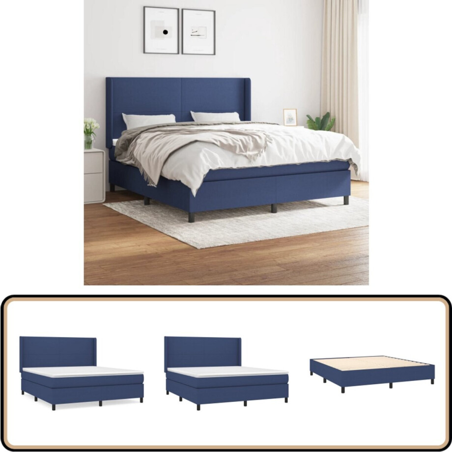 vidaXL Boxspring - Blauw - 180x200 cm - Inclusief Matras Boxspringbed - Slaapcomfort - Pocketvering - Verstelbare Hoofdbord - Blauwe Boxspring afbeelding 1