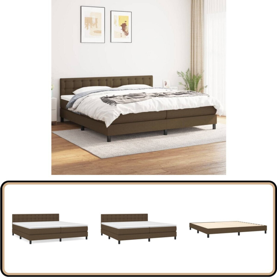 vidaXL Boxspring - Donkerbruin - 200x200 cm - Inclusief Matras Boxspringbed - Slaapcomfort - Boxsprings - Tweepersoonsbed - Bruine Bed afbeelding 1