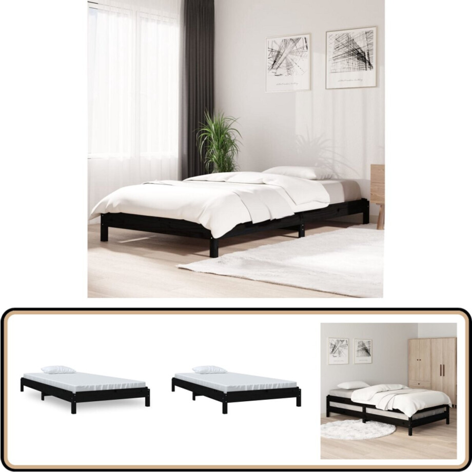 vidaXL Stapelbaar Bed - Massief Grenenhout - Zwart Stapele Bed - Massief Hout Bed - Grenenhout Bed - Zwarte Bed Frame - Enkelpersoons Bed vidaXL Stapelbaar Bed - Massief Grenenhout - Zwart Stapele Bed - Massief Hout Bed - Grenenhout Bed - Zwarte Bed Frame - Enkelpersoons Bed afbeelding 1